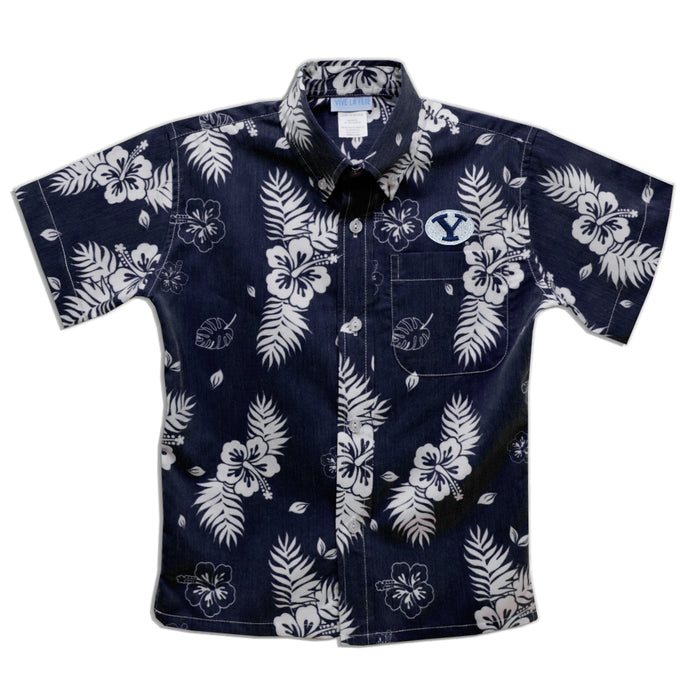 BYU Cougars Navy Hawaiian Short Sleeve Button Down Shirt