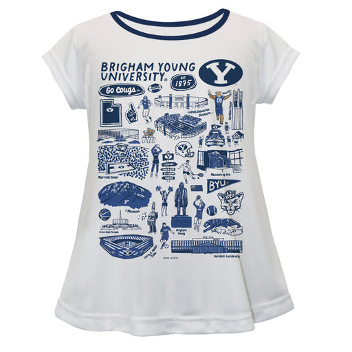 BYU Cougars Hand Sketched Vive La Fete Impressions Artwork White Short Sleeve Top