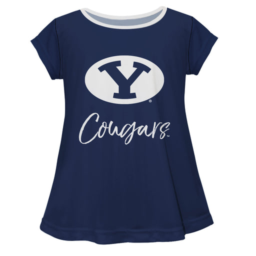 BYU Cougars Vive La Fete Girls Game Day Short Sleeve Blue Top with School Logo and Name