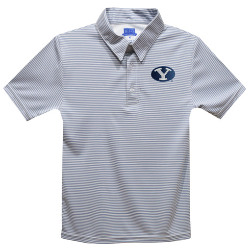 BYU Cougars Embroidered Gray Stripes Short Sleeve Polo Box Shirt