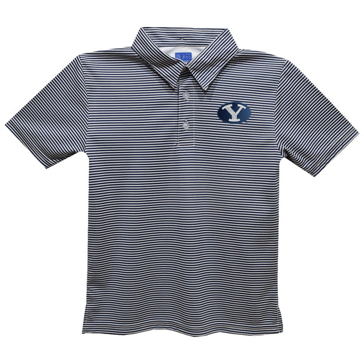 BYU Cougars Embroidered Navy Stripes Short Sleeve Polo Box Shirt