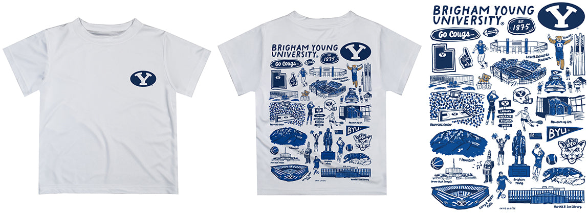 BYU Cougars Hand Sketched Vive La Fete Impressions Artwork Boys Blue Short Sleeve Tee Shirt - Vive La Fête - Online Apparel Store