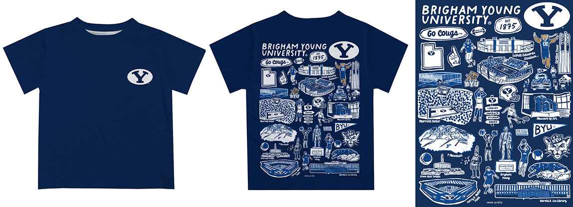 BYU Cougars Hand Sketched Vive La Fete Impressions Artwork Boys Blue Short Sleeve Tee Shirt - Vive La Fête - Online Apparel Store