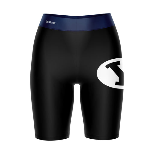 BYU Cougars Vive La Fete Game Day Logo on Thigh and Waistband Black and Blue Women Bike Short 9 Inseam