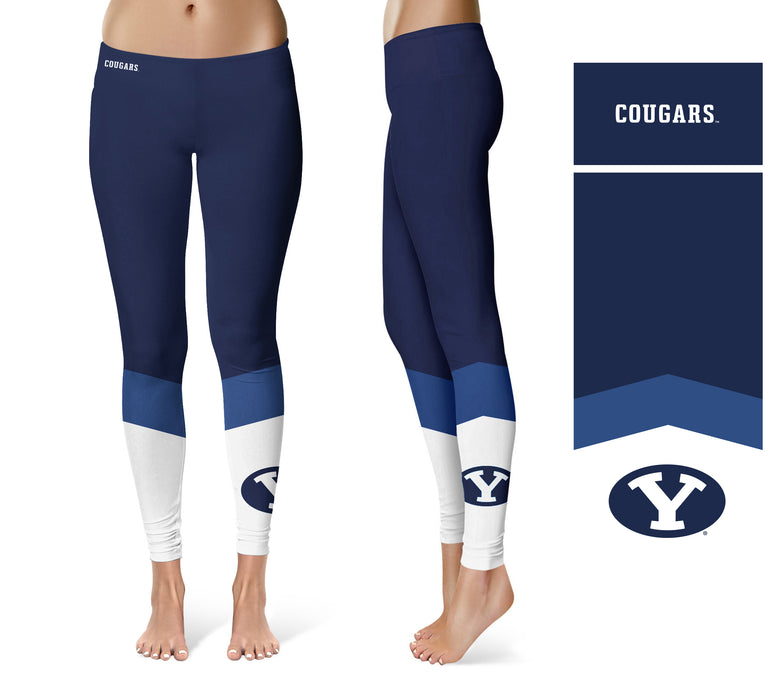 Brigham Young Cougars BYU Vive La Fete Game Day Collegiate Ankle Color Block Women Blue White Yoga Leggings - Vive La Fête - Online Apparel Store
