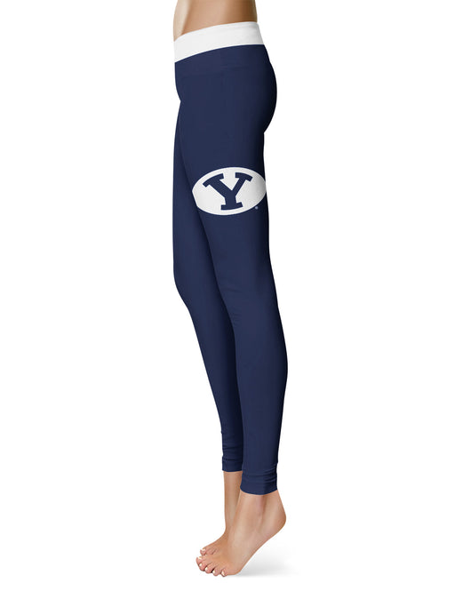 BYU Cougars Vive La Fete Game Day Collegiate Logo on Thigh Blue Women Yoga Leggings 2.5 Waist Tights - Vive La Fête - Online Apparel Store