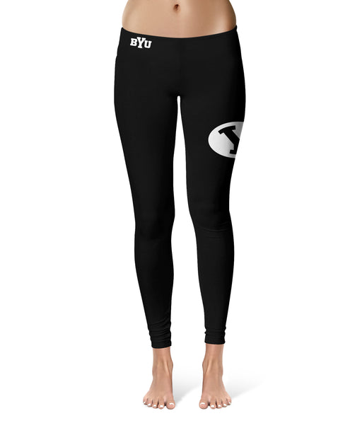 Brigham Young Cougars Vive La Fete Game Day Collegiate Large Logo on Thigh Women Black Yoga Leggings 2.5 Waist Tights