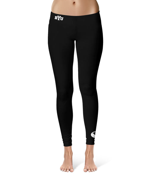Brigham Young Cougars BYU Vive La Fete Game Day Collegiate Logo at Ankle Women Black Yoga Leggings 2.5 Waist Tights
