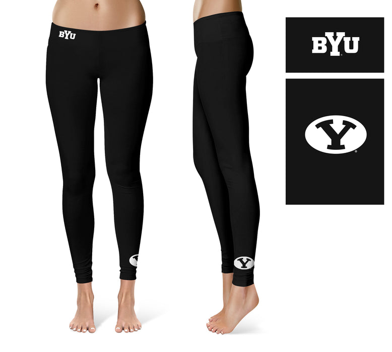 Brigham Young Cougars BYU Vive La Fete Game Day Collegiate Logo at Ankle Women Black Yoga Leggings 2.5 Waist Tights - Vive La Fête - Online Apparel Store