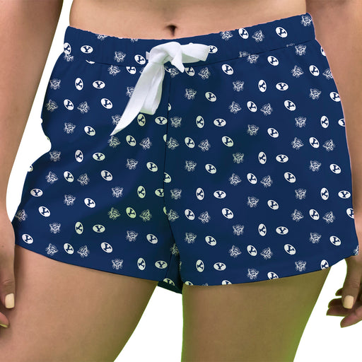 Brigham Young Cougars BYU Vive La Fete Game Day All Over Logo Women Blue Lounge Shorts