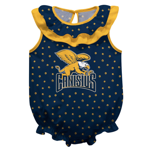 Canisius College Golden Griffins Swirls Navy Sleeveless Ruffle Onesie Logo Bodysuit