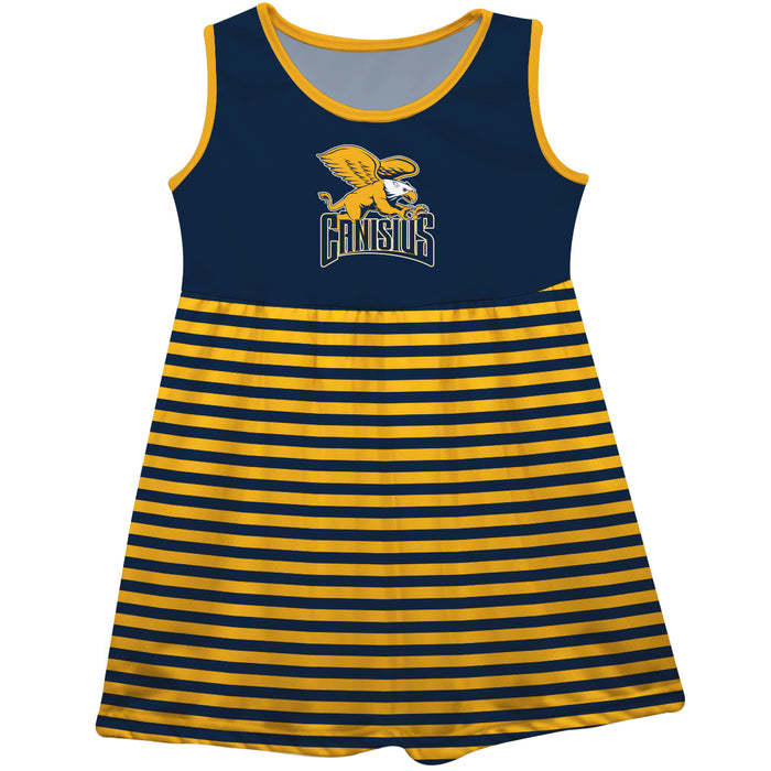 Canisius College Golden Griffins Blue and Gold Sleeveless Tank Dress with Stripes on Skirt by Vive La Fete