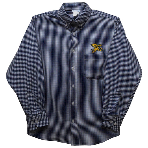 Canisius College Golden Griffins Embroidered Navy Gingham Long Sleeve Button Down Shirt