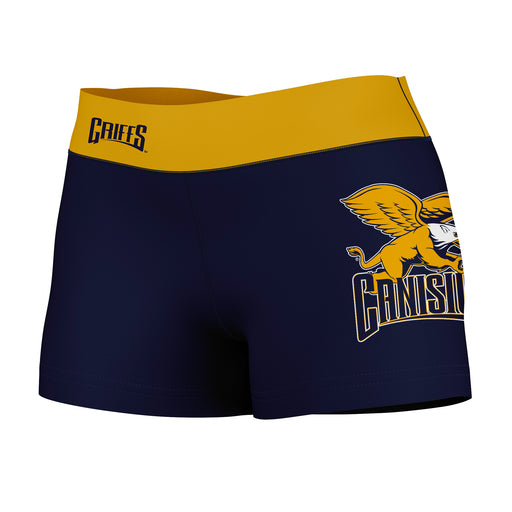 Canisius Golden Griffins Vive La Fete Logo on Thigh & Waistband Blue Gold Women Yoga Booty Workout Shorts 3.75 Inseam