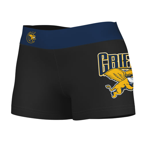 Canisius College Golden Griffins Logo on Thigh & Waistband Black & Blue Women Yoga Booty Workout Shorts 3.75 Inseam