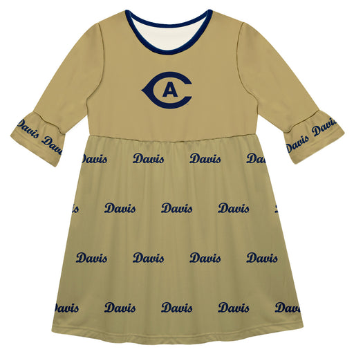 UC Davis Aggies Vive La Fete Girls Game Day 3/4 Sleeve Solid Gold All Over Logo on Skirt