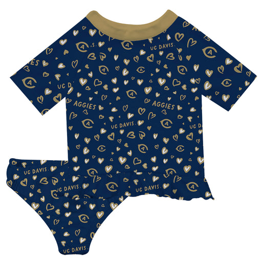 UC Davis Aggies Vive La Fete All Over Logo Blue Long Sleeve Bikini Set