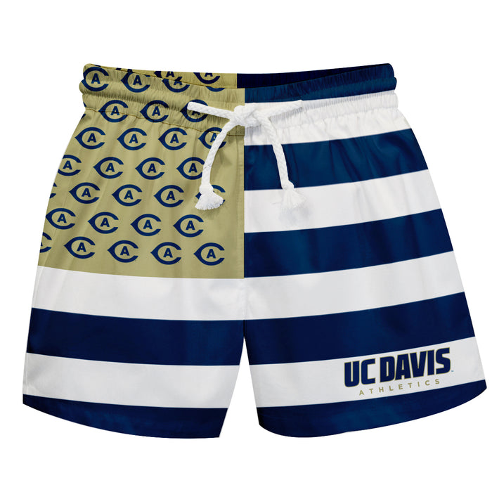 UC Davis Aggies Vive La Fete Game Day Blue White Gold Flag Swimtrunks V1