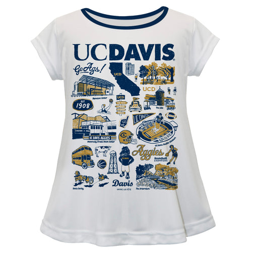 UC Davis Aggies Hand Sketched Vive La Fete Impressions Artwork White Short Sleeve Top