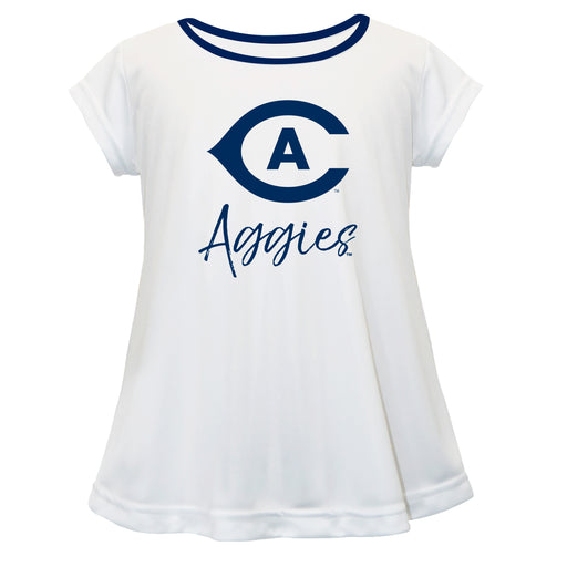 UC Davis Aggies Vive La Fete Girls Game Day Short Sleeve White Top with School Logo and Name