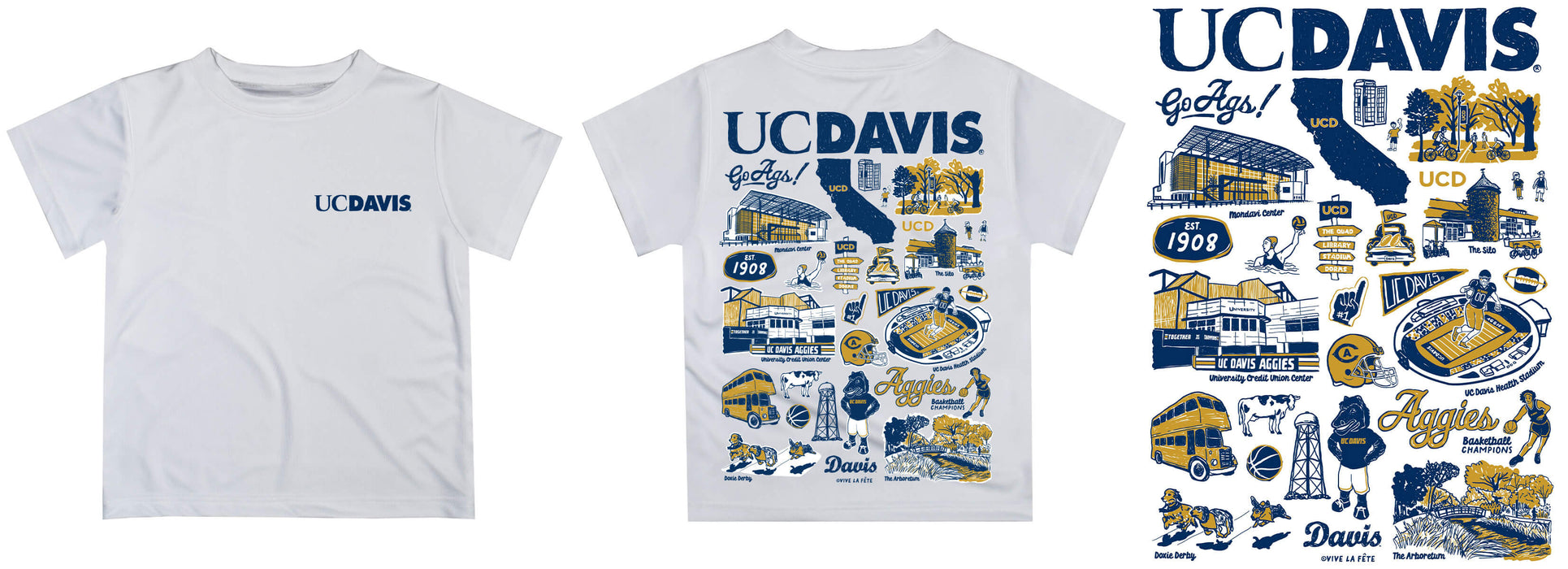 UC Davis Aggies Hand Sketched Vive La Fete Impressions Artwork Boys Blue Short Sleeve Tee Shirt - Vive La Fête - Online Apparel Store