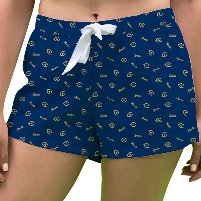 UC Davis Aggies Vive La Fete Game Day All Over Logo Women Blue Lounge Shorts