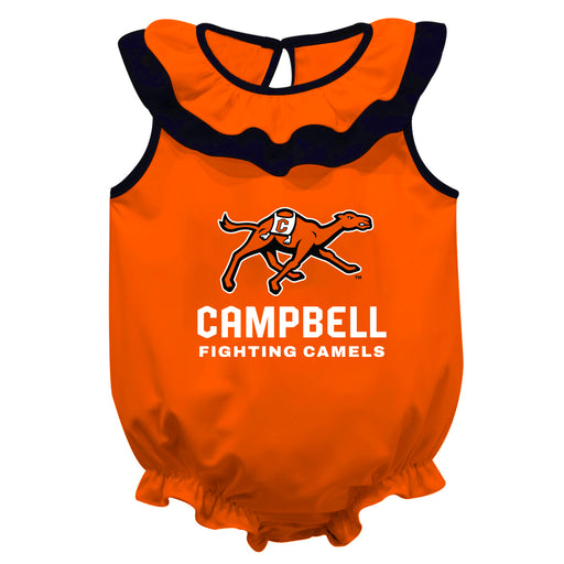 Campbell Camels Orange Sleeveless Ruffle Onesie Logo Bodysuit