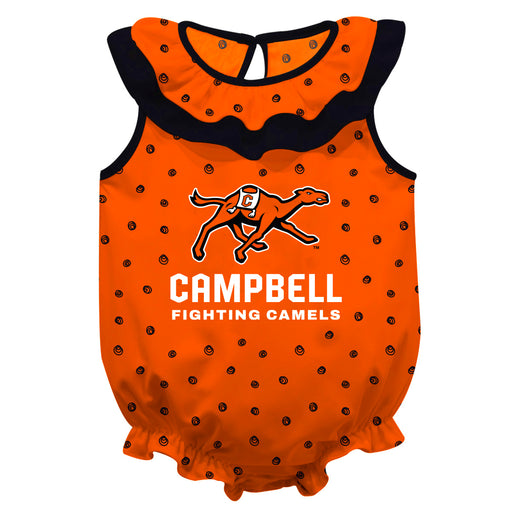 Campbell Camels Swirls Orange Sleeveless Ruffle Onesie Logo Bodysuit