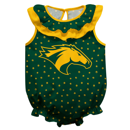 Cal Poly Pomona Broncos Swirls Green Sleeveless Ruffle Onesie Logo Bodysuit