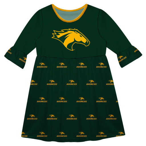Cal Poly Pomona Broncos Vive La Fete Girls Game Day 3/4 Sleeve Solid Green All Over Logo on Skirt