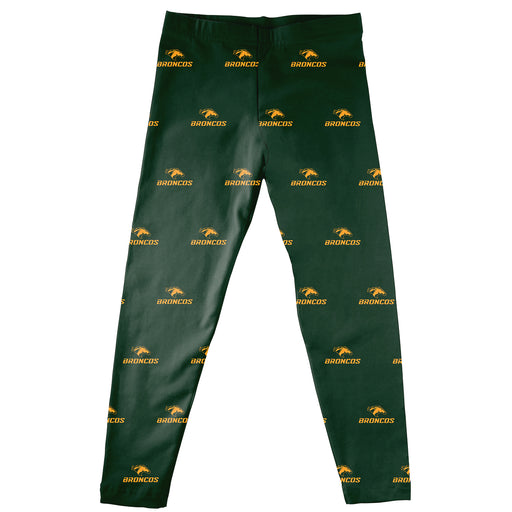 Cal Poly Pomona Broncos Vive La Fete Girls Game Day All Over Logo Elastic Waist Classic Play Green Leggings Tights