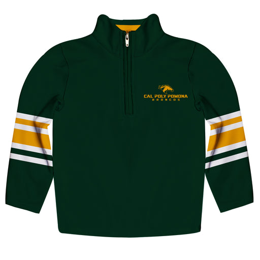 Cal Poly Pomona Broncos Vive La Fete Game Day Green Quarter Zip Pullover Stripes on Sleeves