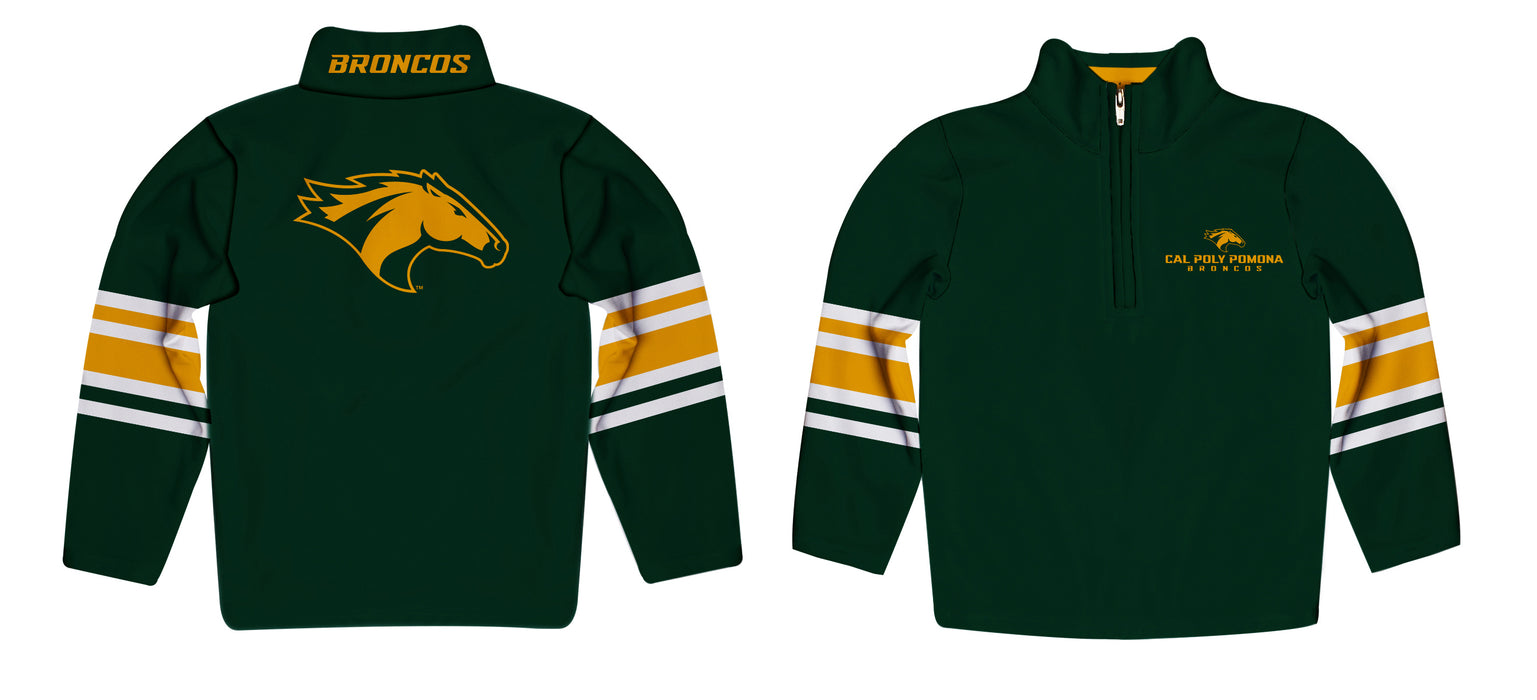 Cal Poly Pomona Broncos Vive La Fete Game Day Green Quarter Zip Pullover Stripes on Sleeves - Vive La Fête - Online Apparel Store