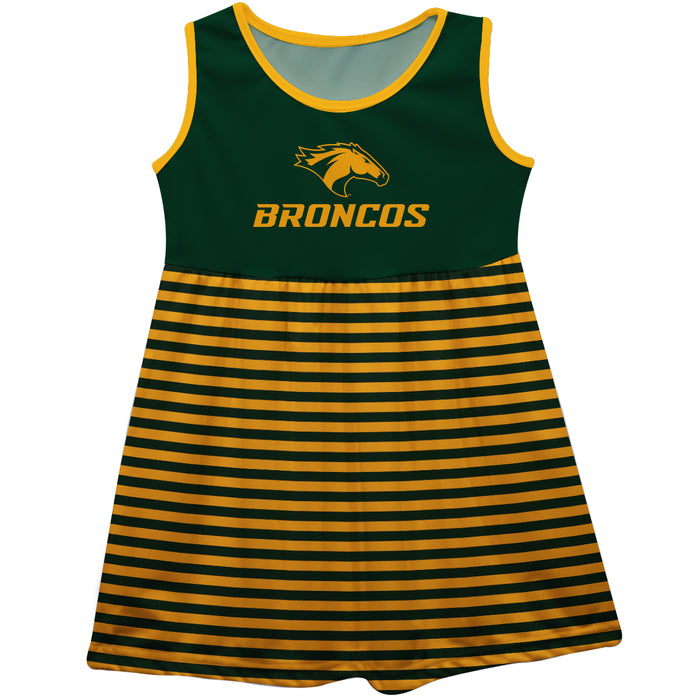 Cal Poly Pomona Broncos Vive La Fete Girls Game Day Sleeveless Tank Dress Solid Green Logo Stripes on Skirt