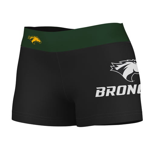 Cal Poly Pomona Broncos Vive La Fete Logo on Thigh & Waistband Black Green Women Yoga Booty Workout Shorts 3.75 Inseam