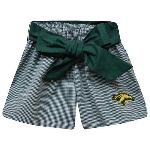 Cal Poly California State Polytechnic Pomona Broncos Embroidered Hunter Green Gingham Girls Short with Sash