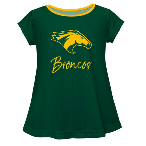 Cal Poly Pomona Broncos Vive La Fete Girls Game Day Short Sleeve Green Top with School Logo and Name