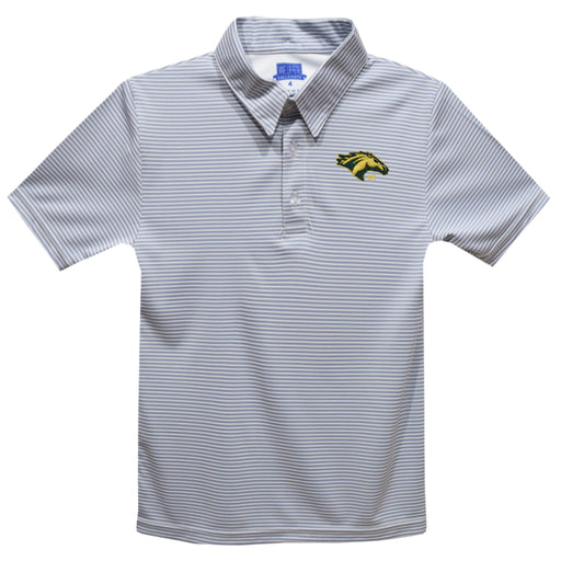 Cal Poly California State Polytechnic Pomona Broncos Embroidered Gray Stripes Short Sleeve Polo Box Shirt