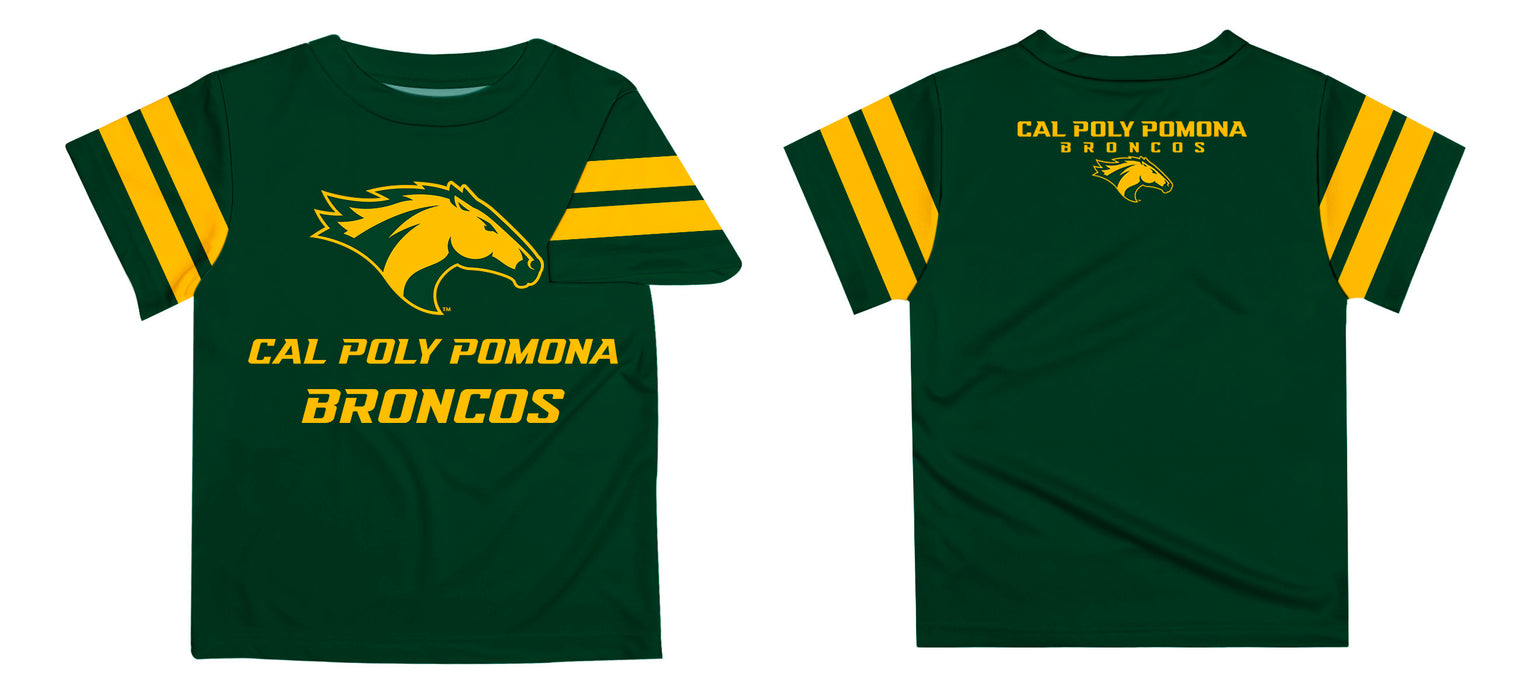 Cal Poly Pomona Broncos Vive La Fete Boys Game Day Green Short Sleeve Tee with Stripes on Sleeves - Vive La Fête - Online Apparel Store