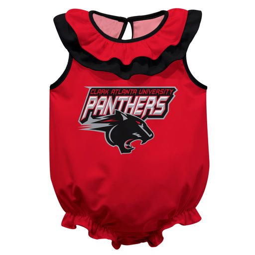 Clark Atlanta University Panthers Red Sleeveless Ruffle Onesie Logo Bodysuit by Vive La Fete