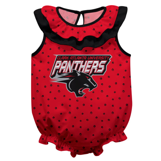 Clark Atlanta University Panthers Swirls Red Sleeveless Ruffle Onesie Logo Bodysuit