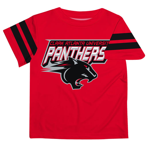 Clark Atlanta University Panthers Vive La Fete Boys Game Day Red Short Sleeve Tee with Stripes on Sleeves