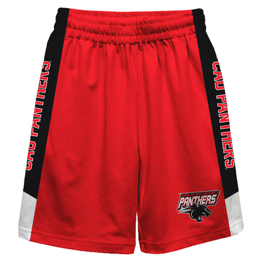 Clark Atlanta Panthers Vive La Fete Game Day Red Stripes Boys Solid Black Athletic Mesh Short
