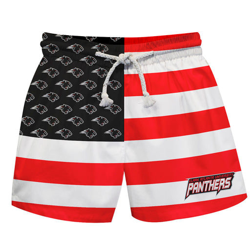 Clark Atlanta Panthers Vive La Fete Game Day Red White Black Flag Swimtrunks V1