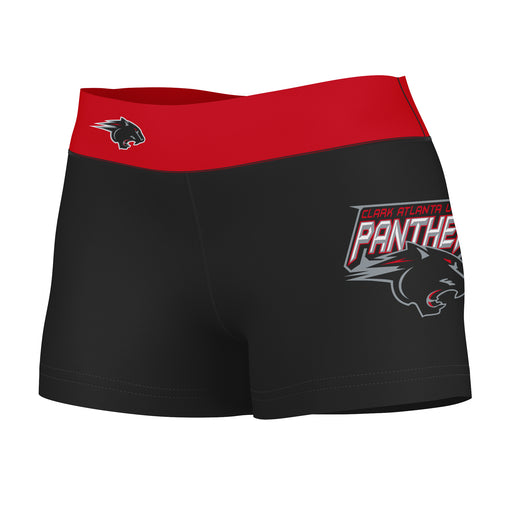 Clark Atlanta Panthers Vive La Fete Logo on Thigh & Waistband Black & Red Women Yoga Booty Workout Shorts 3.75 Inseam