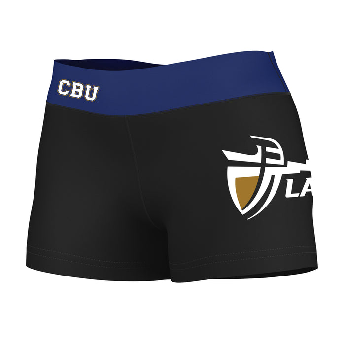 Cal Baptist Lancers CBU Vive La Fete Logo on Thigh & Waistband Black & Navy Women Booty Workout Shorts 3.75 Inseam"