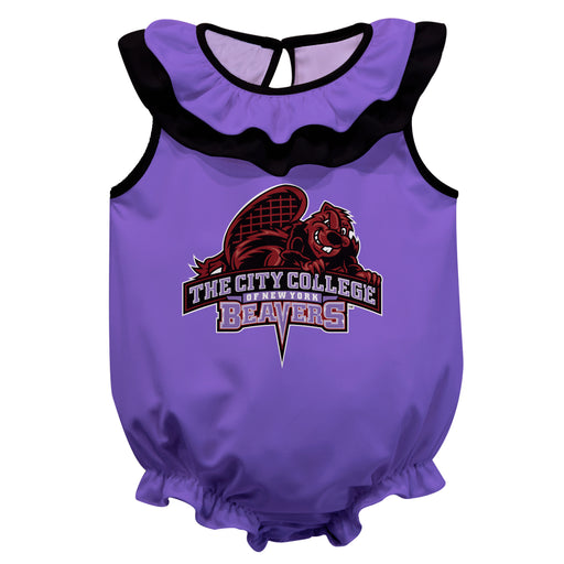 City College of New York Beavers Purple Sleeveless Ruffle Onesie Logo Bodysuit by Vive La Fete