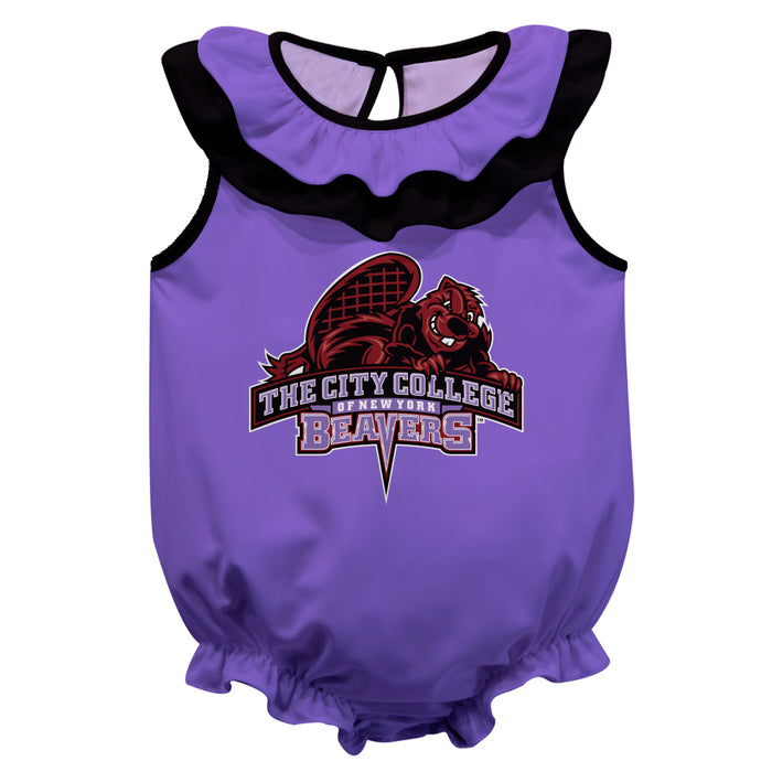 City College of New York Beavers Purple Sleeveless Ruffle Onesie Logo Bodysuit by Vive La Fete