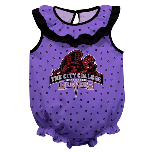 City College of New York Beavers Swirls Purple Sleeveless Ruffle Onesie Logo Bodysuit