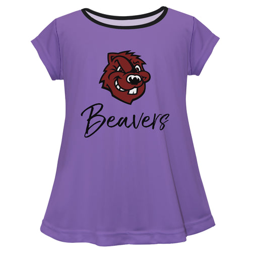 City College of New York Beavers Vive La Fete Girls Game Day Short Sleeve Purple Top with School Logo and Name